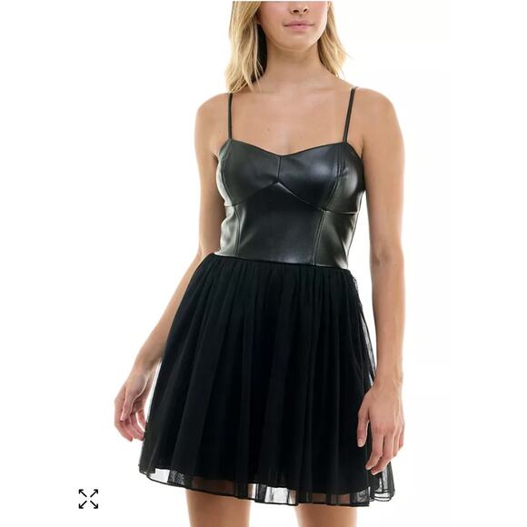 SPEECHLESS Juniors' Pleather Corset Top Fit & Flare Dress - Picture 1 of 10